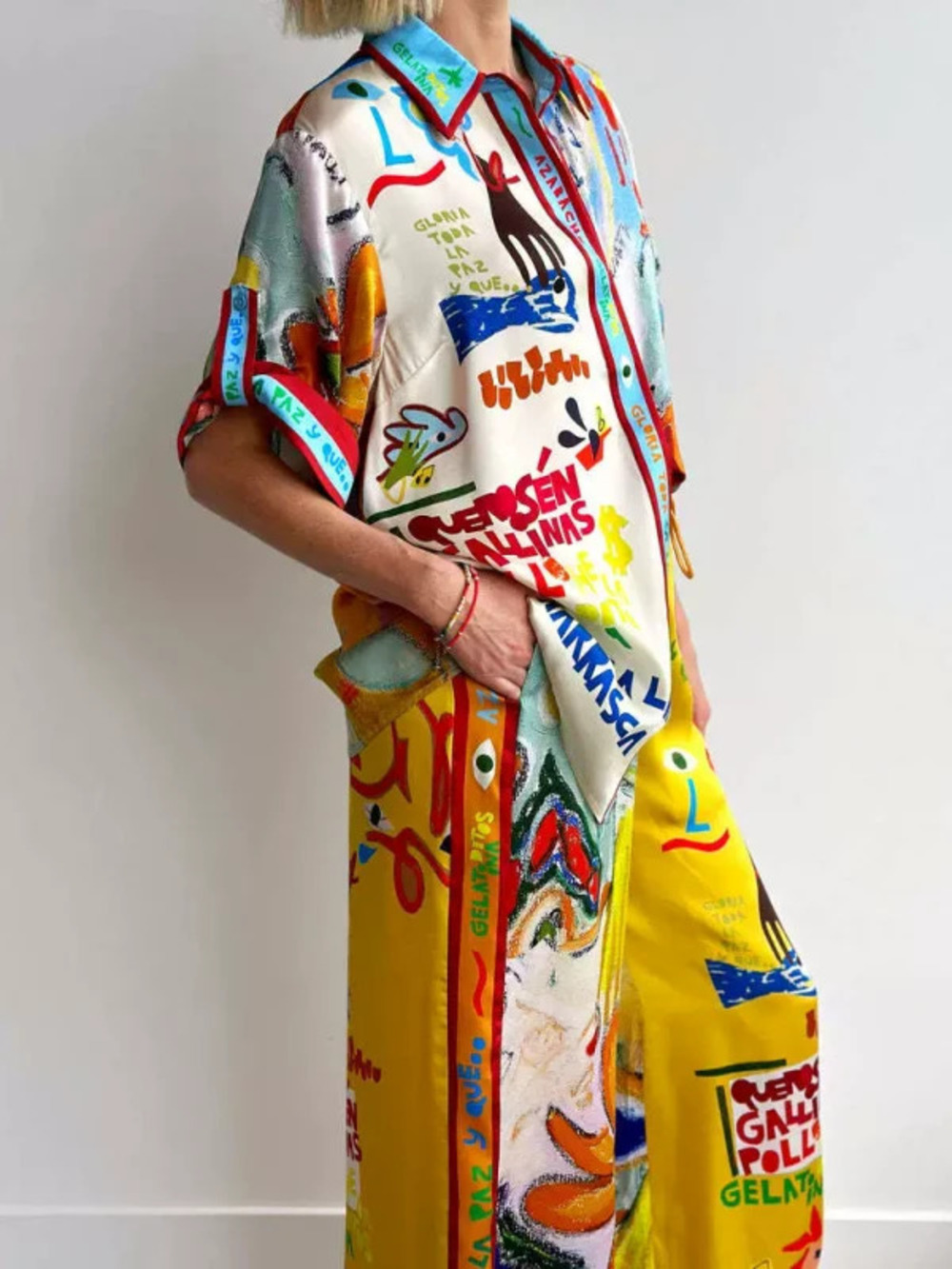 ZARA Color Block Graphic Print Short Sleeve Vacation Casual Tie Set